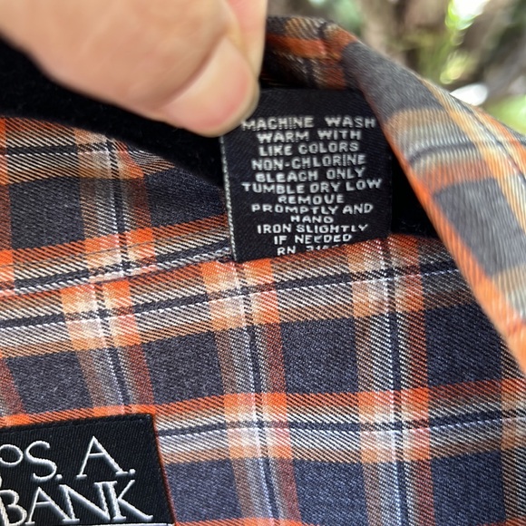 JoS A BANK Plaid Shirt with Orange and‎ Gray Pattern Mens size XL - Picture 8 of 10